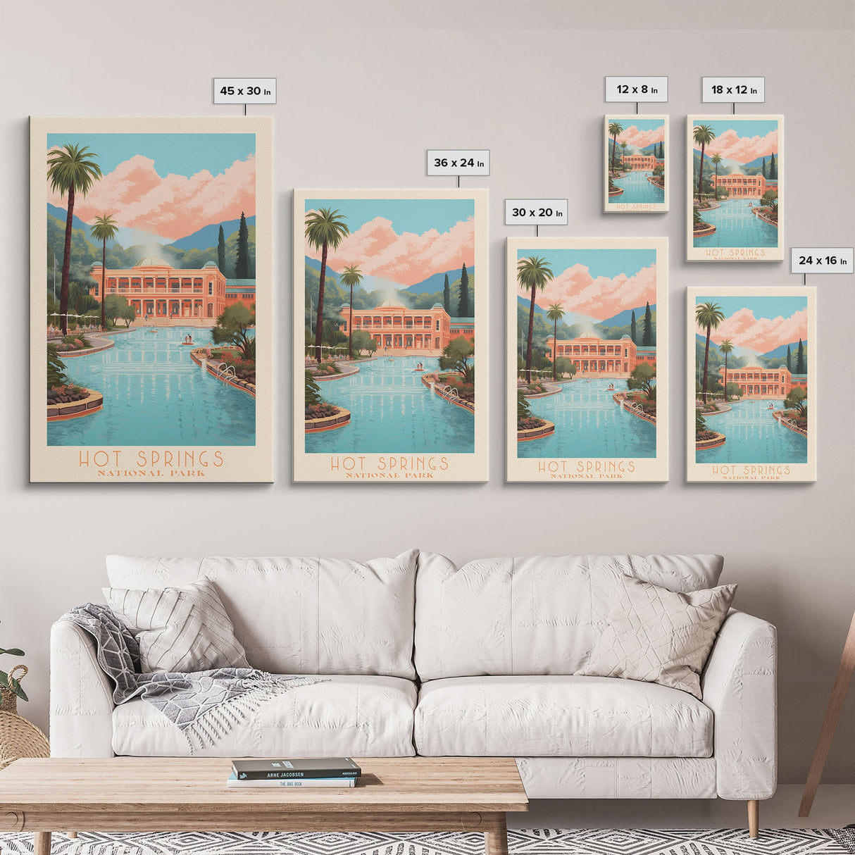 Hot Springs National Park Arkansas Travel Art, National Park Print, Minimalist Travel Art, Midcentury Modern Style Landscape Painting