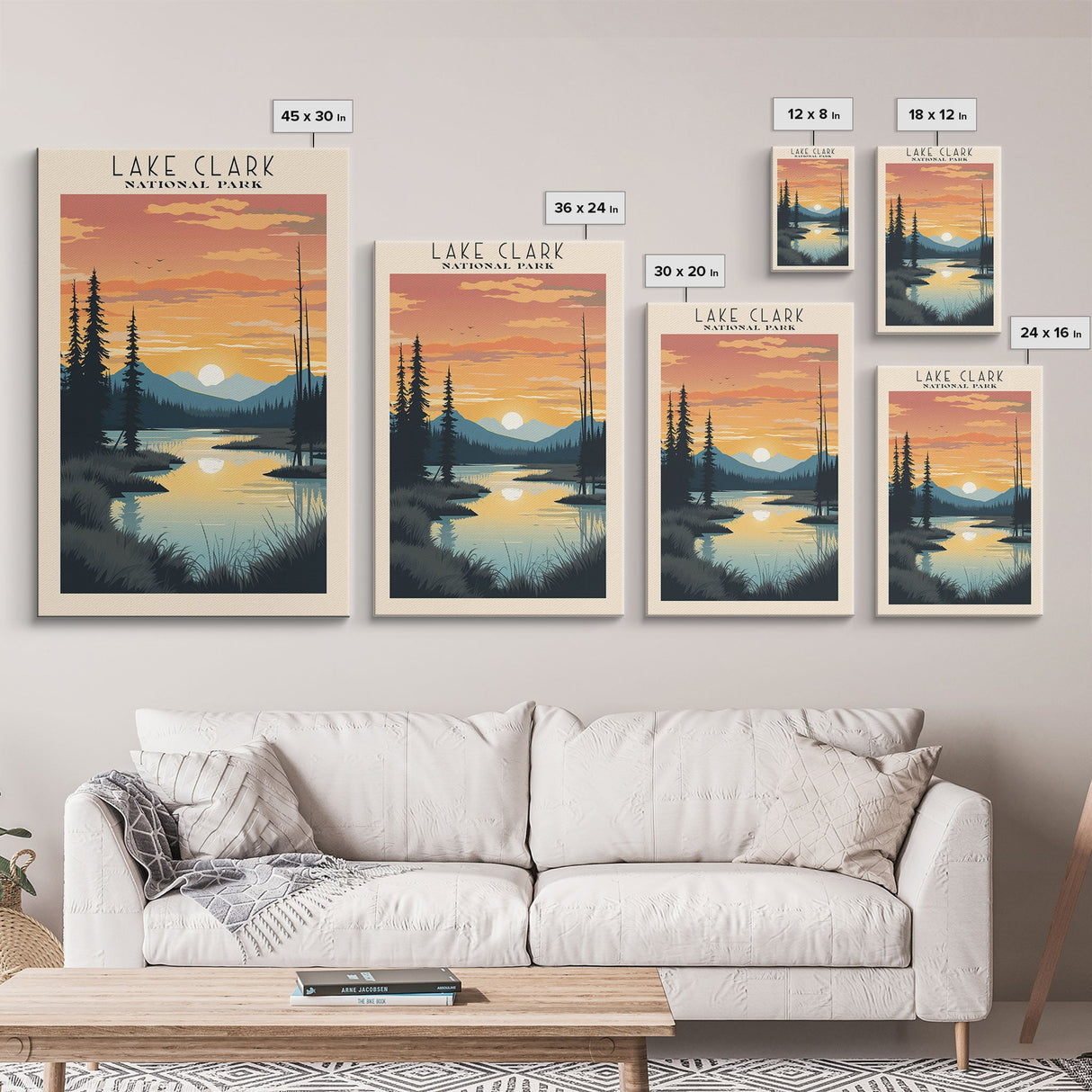 Lake Clark National Park Alaska Travel Art, National Park Print, Minimalist Travel Art, Midcentury Modern Style Landscape Painting