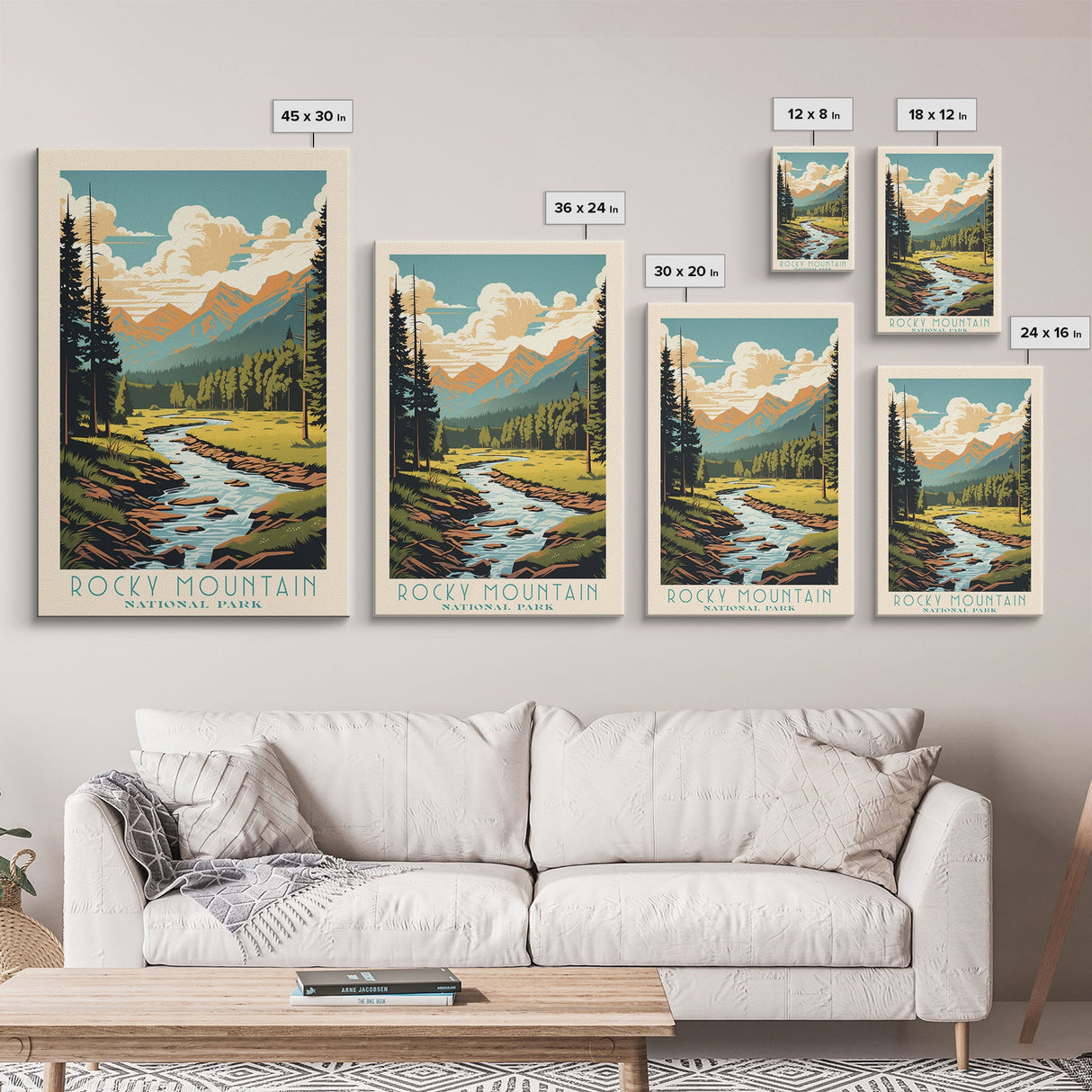 Rocky Mountains National Park Colorado Travel Art, National Park Print, Minimalist Travel Art, Midcentury Modern Style Landscape Painting