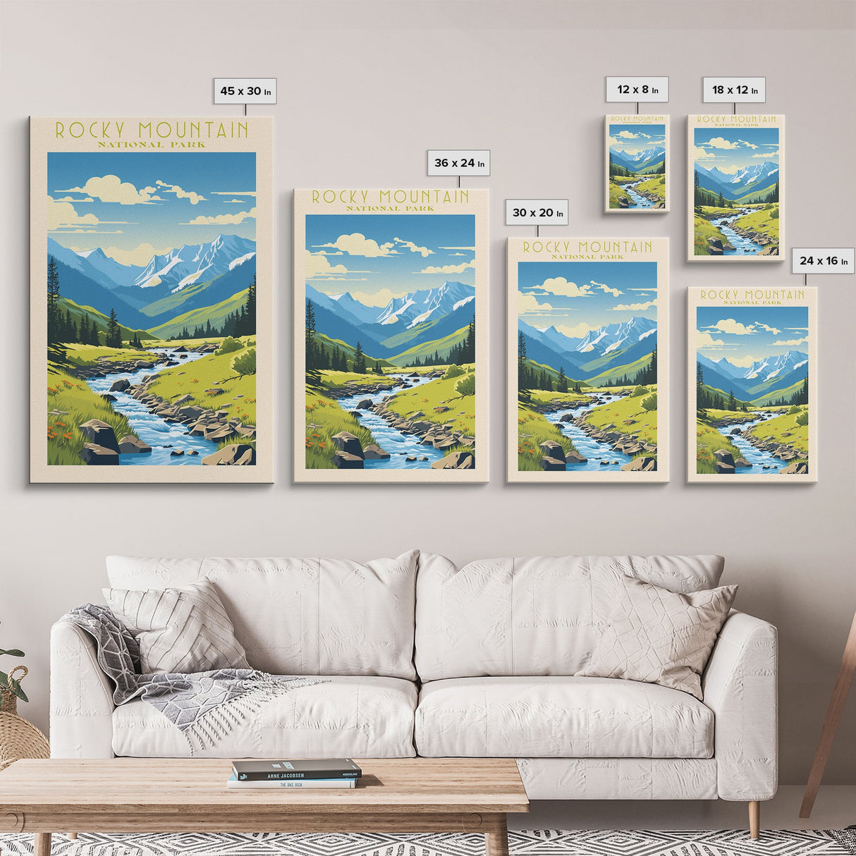 Rocky Mountains National Park Colorado Travel Art, National Park Print, Minimalist Travel Art, Midcentury Modern Style Landscape Painting