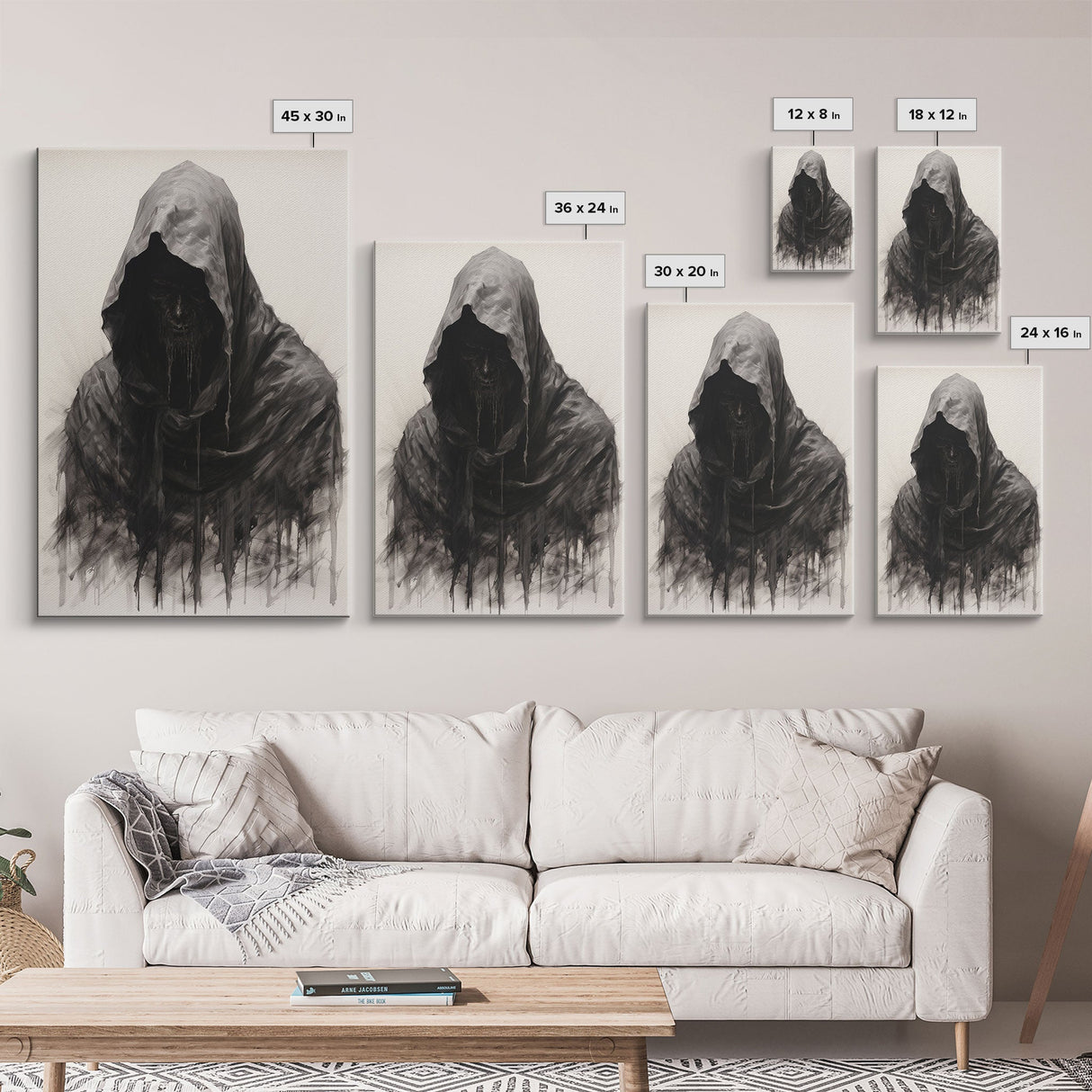 Spooky Halloween Art - Portrait Of The Grim Reaper - Framed Canvas Print - Halloween Decor - Halloween Clearance