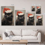 Christmas Cat In A Christmas Hat, Farmhouse Christmas, Farmhouse Decor, Framed Canvas Print, Seasonal Wall Art, Winter Decor, Christmas Art