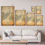 Vintage Istanbul City Map Wall Art Canvas Print, Distressed Istanbul Map, Framed Wall Art, Cool Istanbul Turkey Travel Wall Art, Office Art