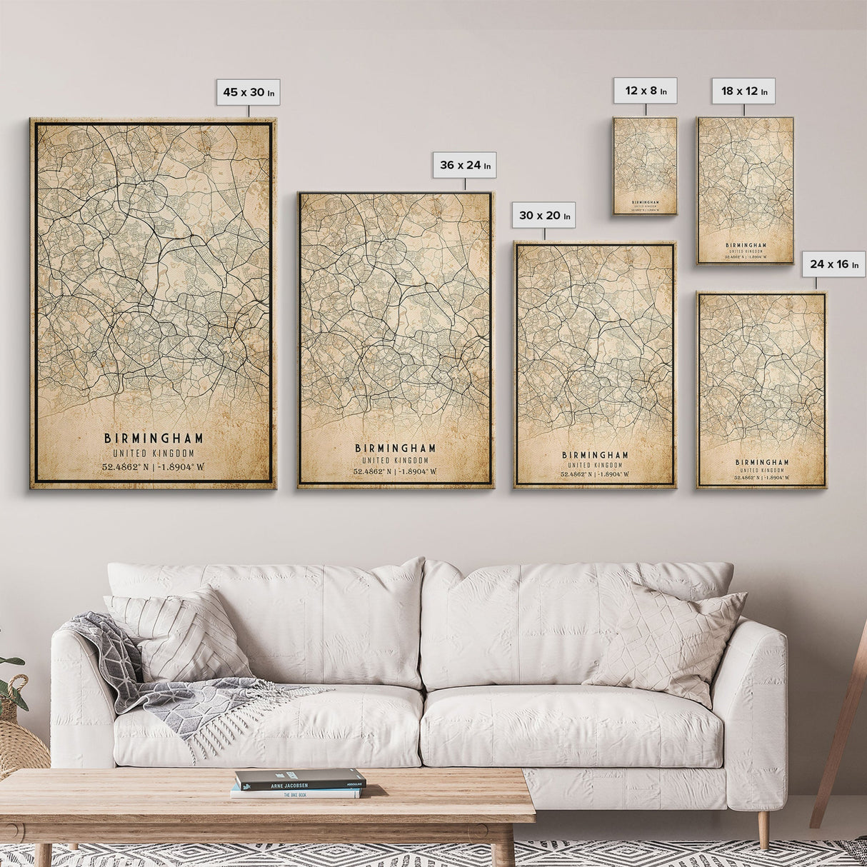 Birmingham UK map print poster or framed canvas, England map print poster canvas, UK city map print poster canvas, Vintage Travel Art