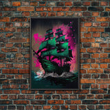 Surreal/psychedelic pirate ghost ship, fine art poster print