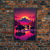 North American Buffalo at Sunset, Western Decor, framed canvas print, bison art, primitive farmhouse decor