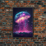 The Cosmic Jellyfish, Under The Sea Galaxy Art Mashup, Framed Canvas Print