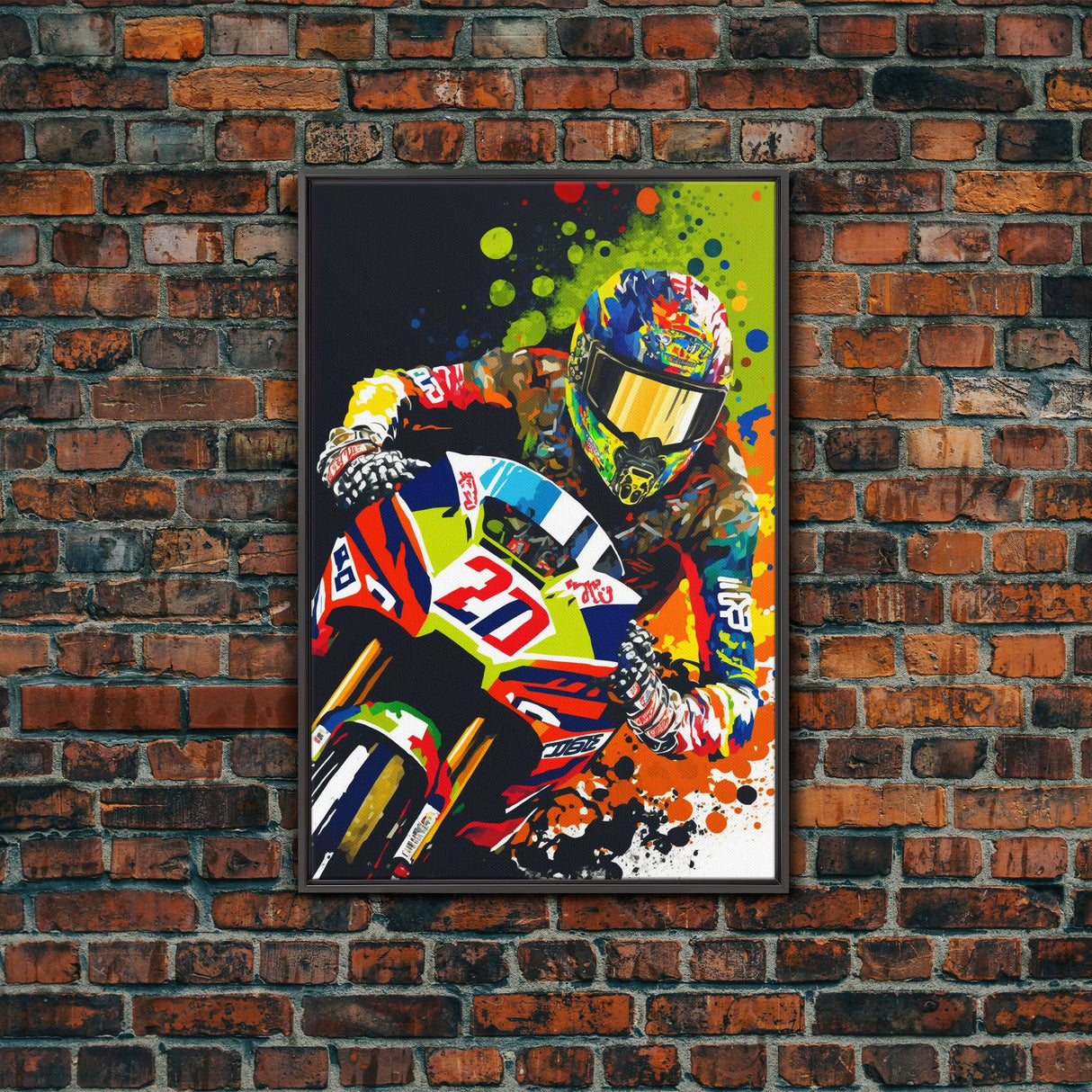 Pop Art Moto Racer, Motorcycle Art, WPAP Style, Framed Canvas Print, Graffiti style motorcycle art, dirt bike racer art