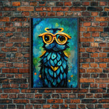 Wise Owl With Glasses Canvas Art - Owl Painting - Owl Wall Decor