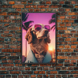 Dachshund Wall Print, Dog Wall Art, Dog Sunglasses, Dog In Teal Shirt, Funny Art, Framed Wall Art, Framed Canvas, Wall Print, Wall Canvas