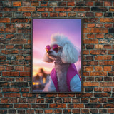 Poodle Wall Print, Dog Wall Art, Dog Sunglasses, Dog In Pink White Suit, Funny Art, Framed Wall Art, Framed Canvas, Wall Print, Wall Canvas