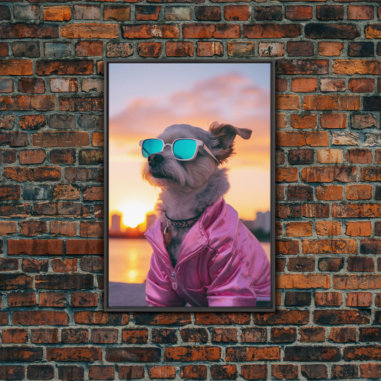 Shih Tzu Wall Print, Dog Print, Dog Sunglasses, Dog In Pink Tracksuit, Funny Art, Framed Wall Art, Framed Canvas, Wall Print, Wall Canvas