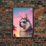 Siberian Husky In Pink Sunglasses Wall Print, Dog Art Print, Dog Portrait, Framed Wall Art, Framed Canvas, Wall Print, Wall Canvas