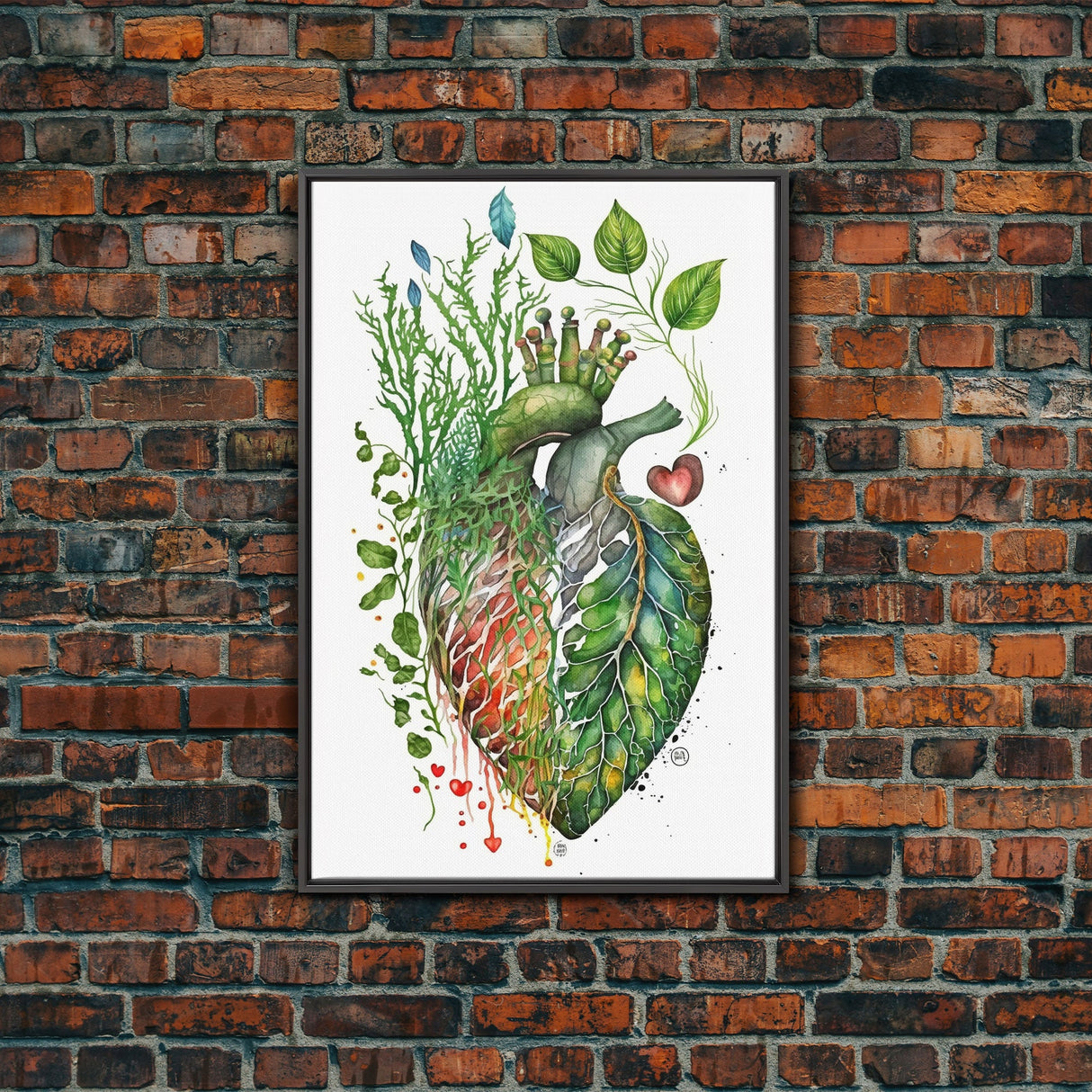 Florapunk Heart, Anatomical Heart Painting Canvas Print, Watercolor Heart, Human Heart, Pond Heart, Marsh Painting, Waterlily, Lily pads