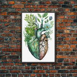 Florapunk Heart, Anatomical Heart Painting Canvas Print, Watercolor Heart, Human Heart, Pond Heart, Marsh Painting, Waterlily, Lily pads