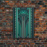 Art Deco Pattern Wall art, Framed Canvas Print, Art Deco, Green colors art, Patterns art, Office wall art, Wonderful art, Stained glass art