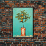 Orange Plant In Can Wall Decor, Fruit Wall Art, Kitchen Wall Art, Minimalist Wall Art, Wall Decor, Canvas Print, Wall Art, Framed Canvas Art