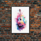 Acoustic Guitar Graffiti Art, Framed Canvas Print, Guitar Poster, Guitar Wall Art, Guitar Light, Gifts For Him, Watercolor Art, Music Art