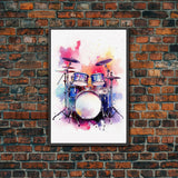 Drum Art, Gift For Drummer, Framed Canvas Print, Studio Art, Music Studio Decor, Drum Set