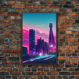 Vaporwave aesthetic wall art, cyberpunk city poster art, cool living room art, synthwave wall art, retro 80s style cyberpunk fine art print