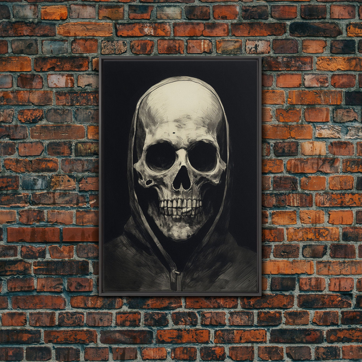 Skull Decor, Charcoal Drawing, Gothic Decor, Human Skull, Canvas Print, Wall Art, Vertical Art, Dark Wall Art, Moody Wall Art, Indie Art