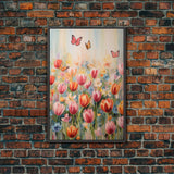 Tulip Field Wall Art, Flower Wall Print, Colorful Art, Butterfly Art, Canvas Print, Wall Art, Vertical Print, Birthday Gift, House Wall Art