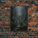 Haunted Cemetery, Macabre Halloween Art, Dark Arts, Framed Canvas Print, Graveyard At Midnight, Spooky Halloween Art