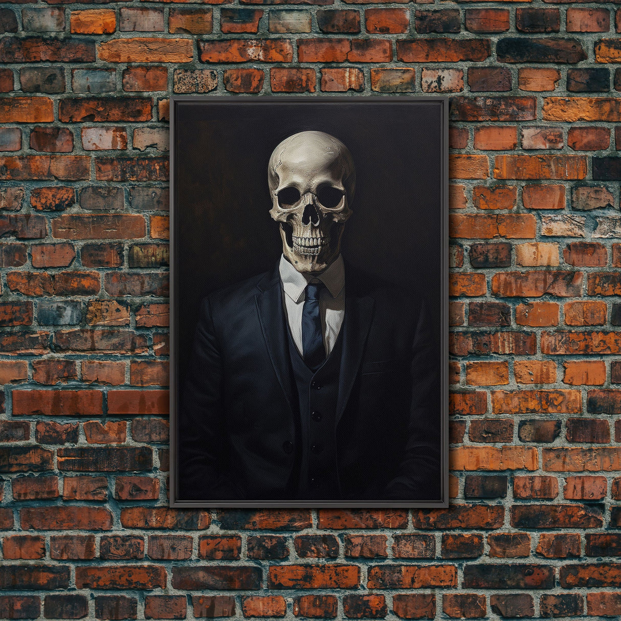 Gothic Victorian Skeleton Portrait, Framed Canvas Print, Halloween Art, Oil Painting, Halloween Canvas