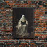 The Reading Ghost, Victorian Halloween Art, Funny Halloween, Framed Canvas, Halloween Canvas Art, Macabre Goth Art