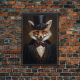 The Dapper Gentleman Business Fox, Framed Canvas or Canvas Print, Halloween Decor, Dark Academia, Funny Halloween Decorations
