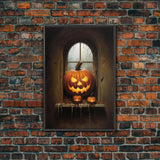 Jack O Lantern In The Window, Trick or Treat, Halloween Print, Art Canvas Print, Halloween Decor, Halloween Art, Spooky Halloween Decoration