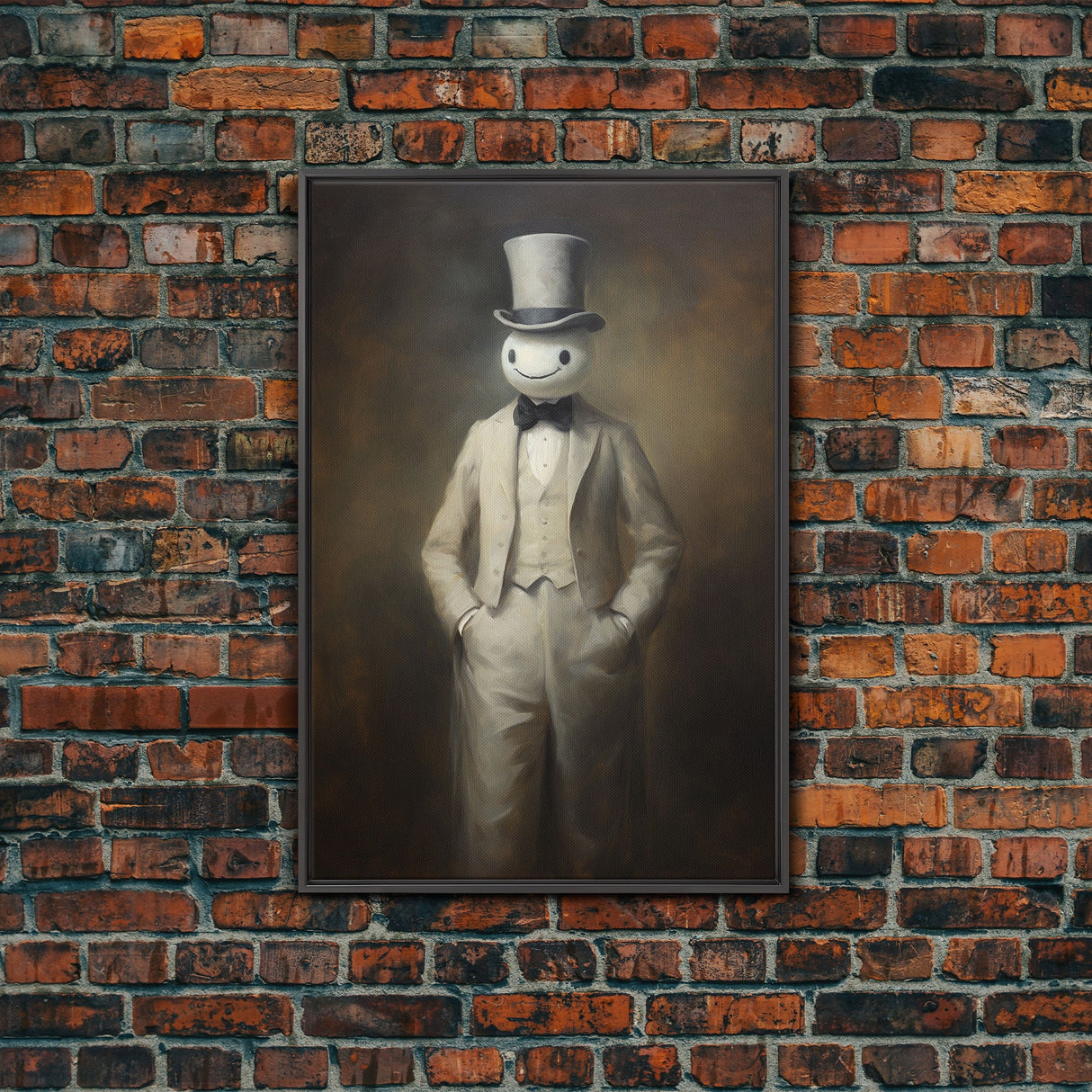 Ghost Wearing A Top Hat, Victorian Gentleman Ghost, Framed Canvas Print, Halloween Canvas Art, Unique Spooky Decor, Gothic Dark Academia Art