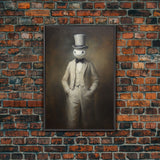 Ghost Wearing A Top Hat, Victorian Gentleman Ghost, Framed Canvas Print, Halloween Canvas Art, Unique Spooky Decor, Gothic Dark Academia Art