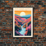New River Gorge National Park Travel Art, National Park Print, Minimalist Travel Art, Midcentury Modern Style Landscape Painting