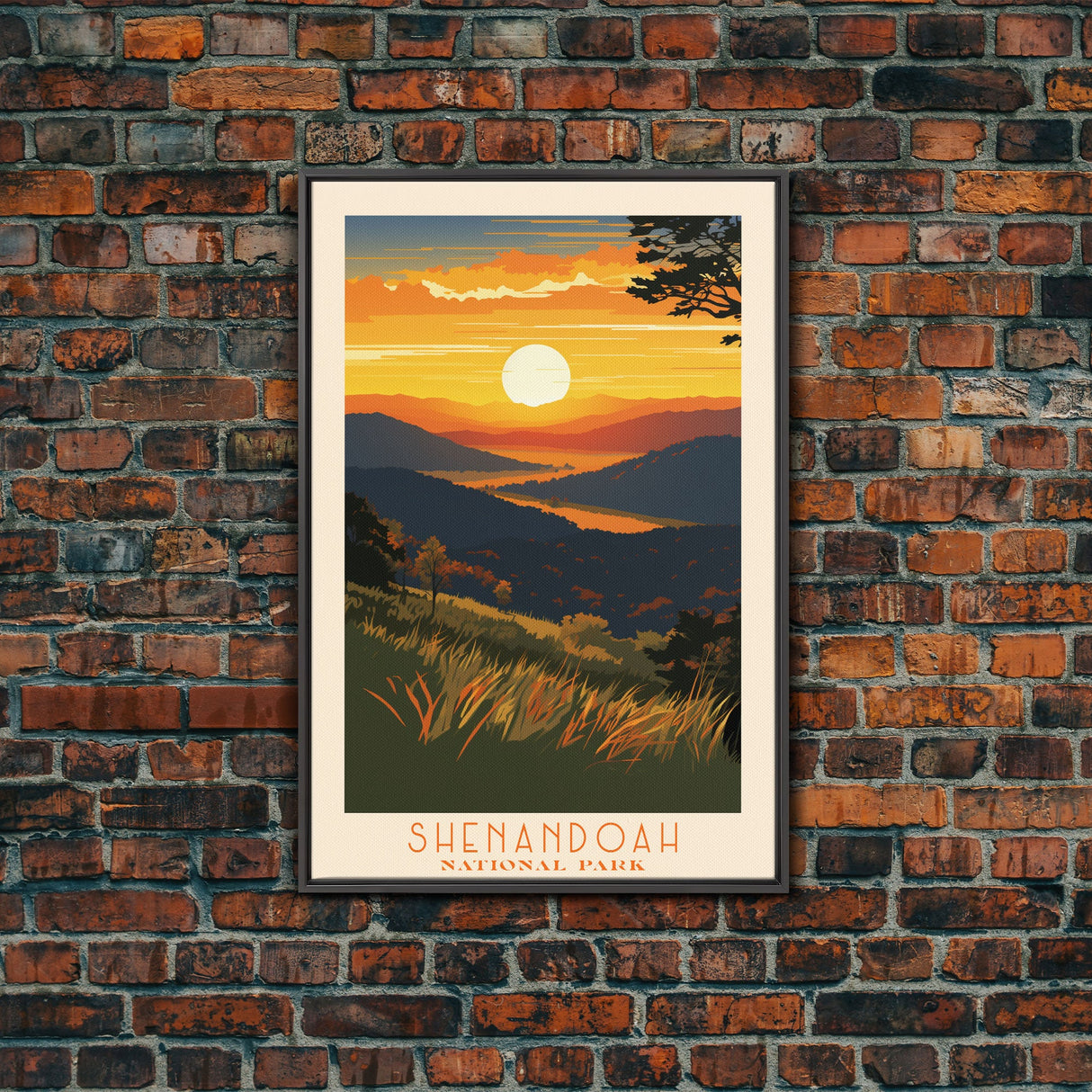 Shenandoah National Park Virginia Travel Art, National Park Print, Minimalist Travel Art, Midcentury Modern Style Landscape Painting