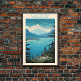 Glacier Bay National Park Alaska Travel Art, National Park Print, Minimalist Travel Art, Midcentury Modern Style Landscape Painting
