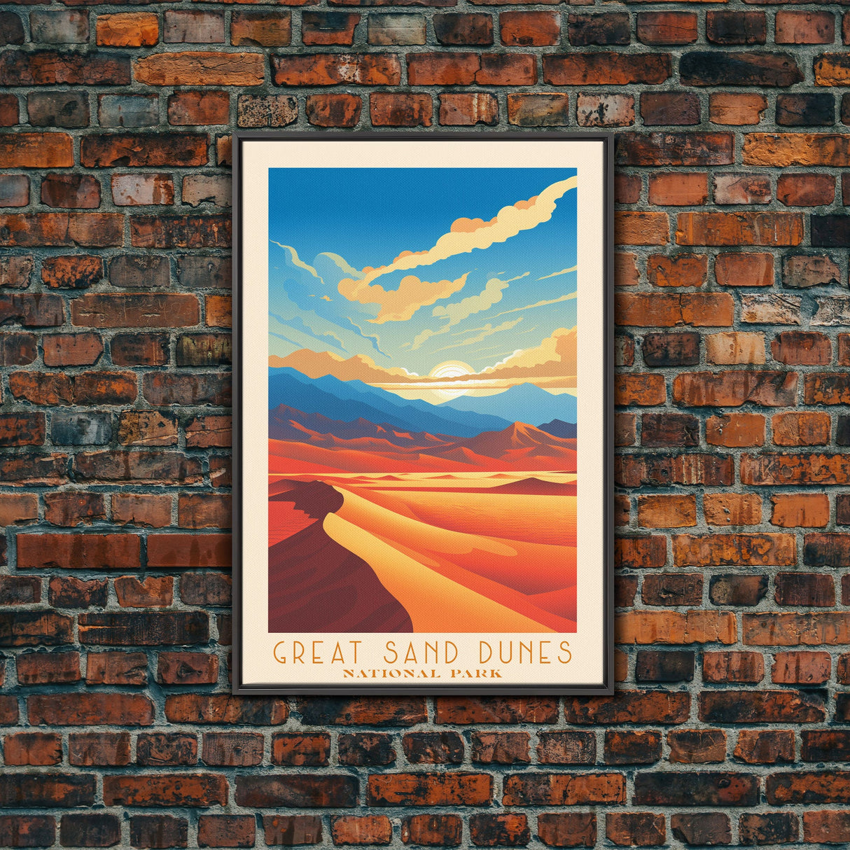 Great Sand Dunes National Park Colorado Travel Art, National Park Print, Minimalist Travel Art, Midcentury Modern Style Landscape Painting