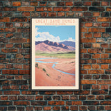 Great Sand Dunes National Park Colorado Travel Art, National Park Print, Minimalist Travel Art, Midcentury Modern Style Landscape Painting