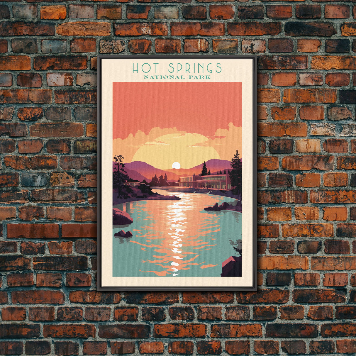 Hot Springs National Park Travel Poster Art, Canvas Print Wall Art, Arkansas Travel Art, Midcentury Modern Travel Decor, Wall Art
