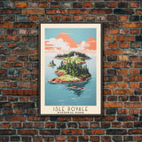 Isle Royale National Park Michigan Travel Art, National Park Print, Minimalist Travel Art, Midcentury Modern Style Landscape Painting