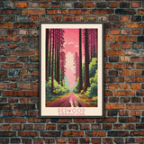 Redwood National Park California Travel Art, National Park Print, Minimalist Travel Art, Midcentury Modern Style Landscape Painting