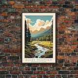 Rocky Mountains National Park Colorado Travel Art, National Park Print, Minimalist Travel Art, Midcentury Modern Style Landscape Painting