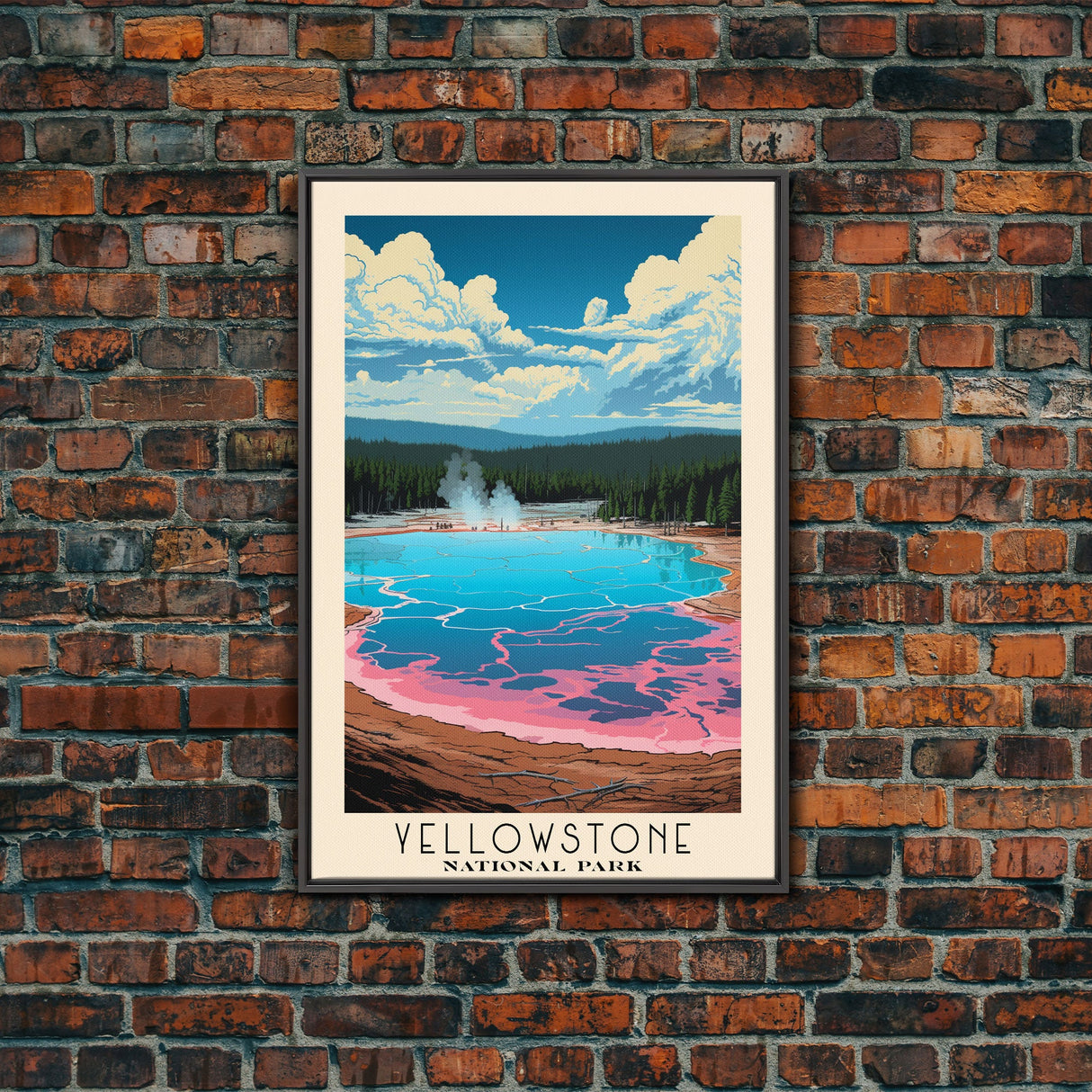 Yellowstone National Park,  Wyoming Travel Art, National Park Print, Minimalist Travel Art, Midcentury Modern Retro Style Landscape
