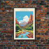 Zion National Park Utah Travel Art, National Park Print, Minimalist Travel Art, Midcentury Modern Style Landscape Painting