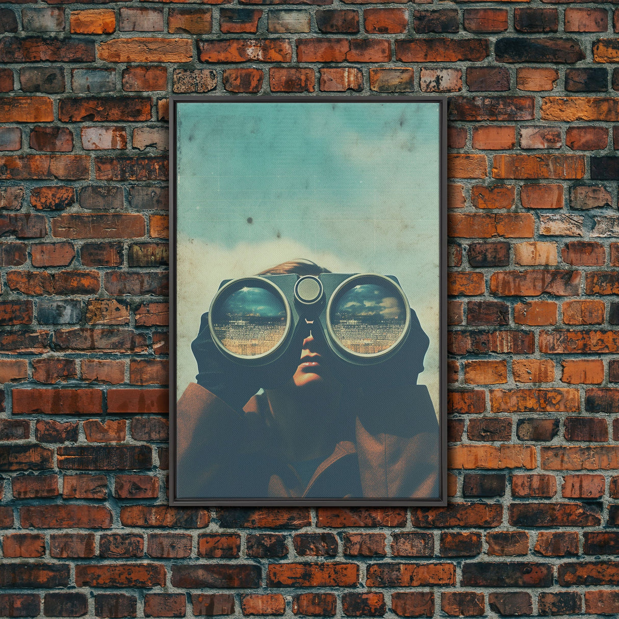 The Spy, Atomic Age Binoculars, Framed Canvas Print, Vaporwave Photography Print, Retro / Minimalist Wall Art