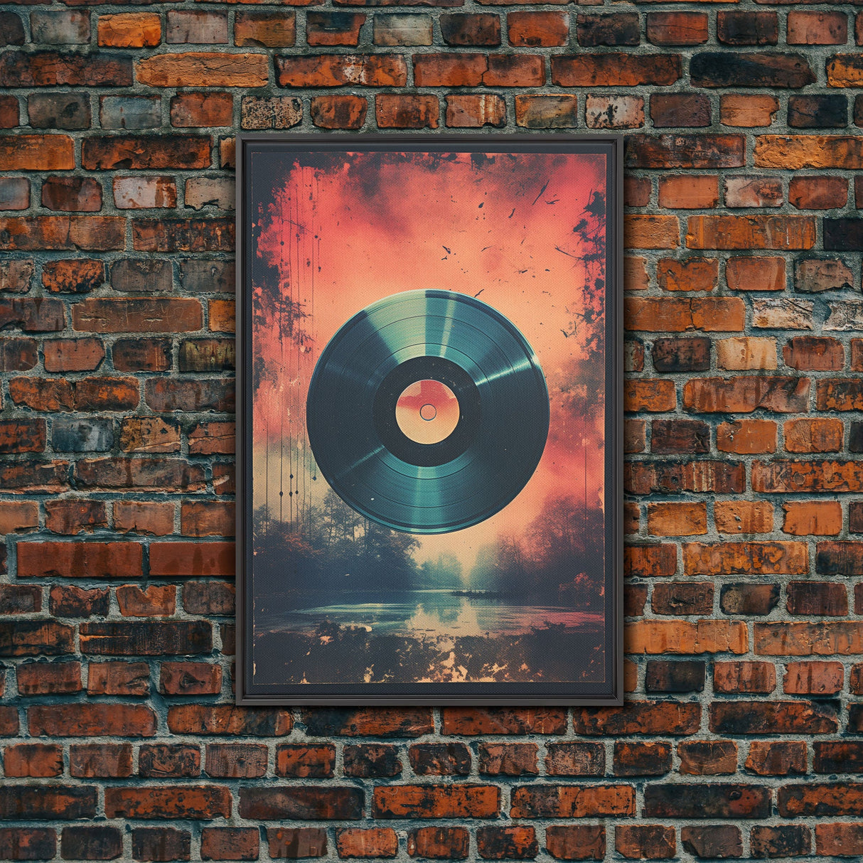 Vinyl Record Wall Art, Framed Canvas Print, Retro 1980s Style Wall Decor, Gift For Him, Gift For Audiophile