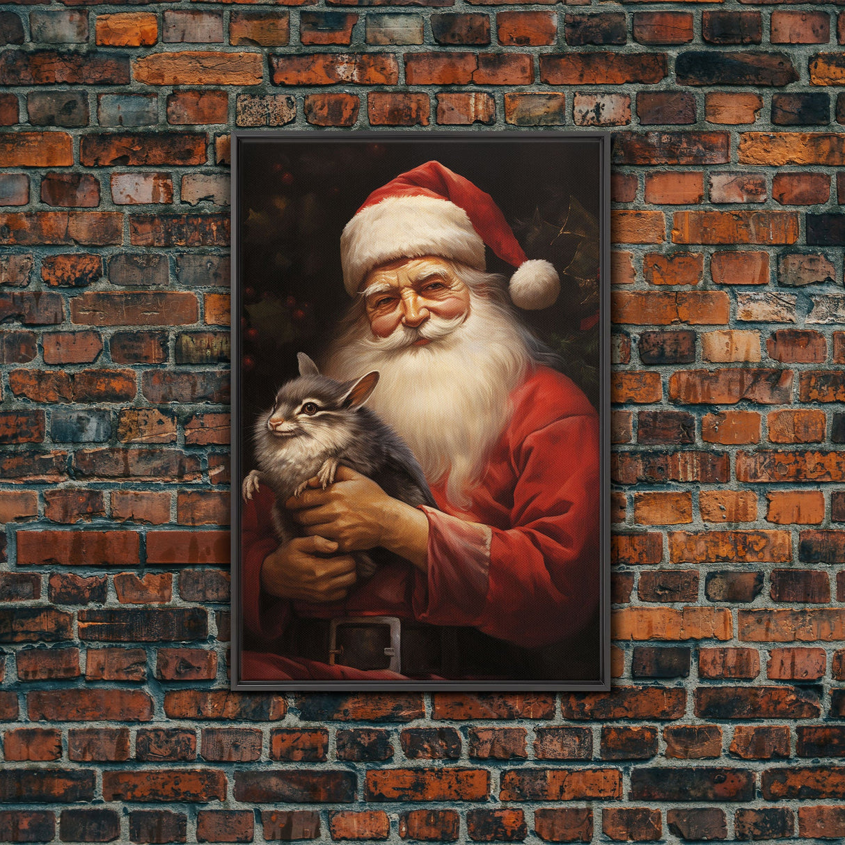 Santa Claus And His Chinchilla, Christmas Wall Art, Dog Gift, Christmas Dog, Winter Wall Art, Santa Decor, Santa Art Print, Chinchilla Print