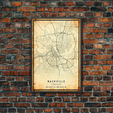 Nashville Map Print, Framed Canvas Wall Art, Tennessee Street Map Art, Davidson City Street Road Map Wall Decor