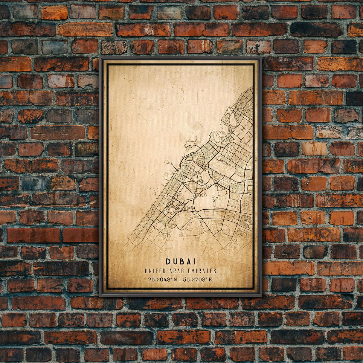 Dubai UAE map print poster or framed canvas, Dubai map print poster canvas, Dubai city map print poster canvas, Vintage Travel Art