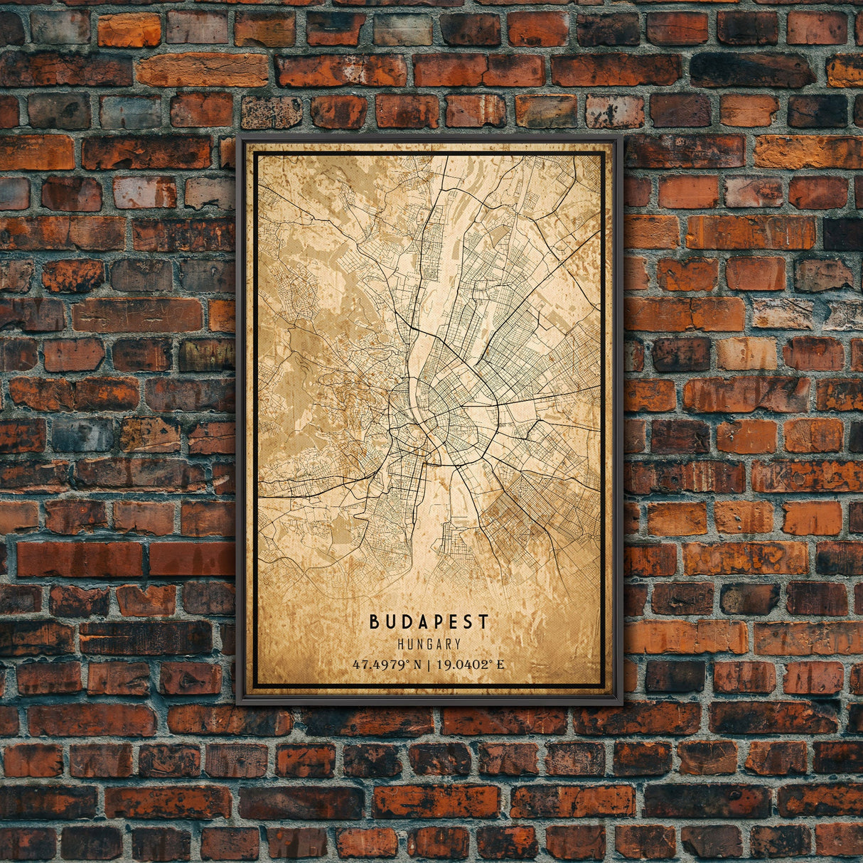 Budapest Hungary map print poster or framed canvas, Budapest map print poster canvas, Budapest map print poster canvas, Vintage Travel Art